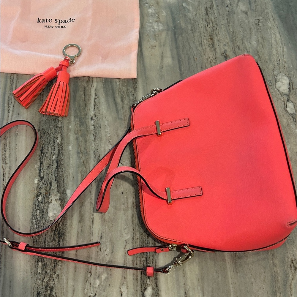 Kate Spade Coral Satchel with Tassels EUC purse shoulder bag long strap hot pink - Picture 3 of 6